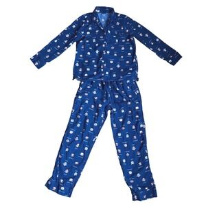 Lands End Womens Flannel Pajama Set Blue Dog Print Long Sleeve Pants Size S